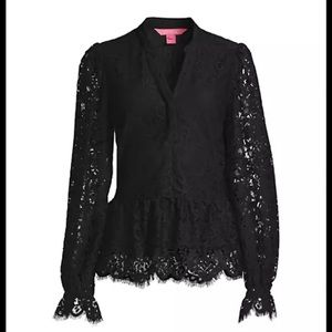Lilly Pulitzer Jacelynne Long-Sleeve Lace Top Black‎ New With Tags sz Small